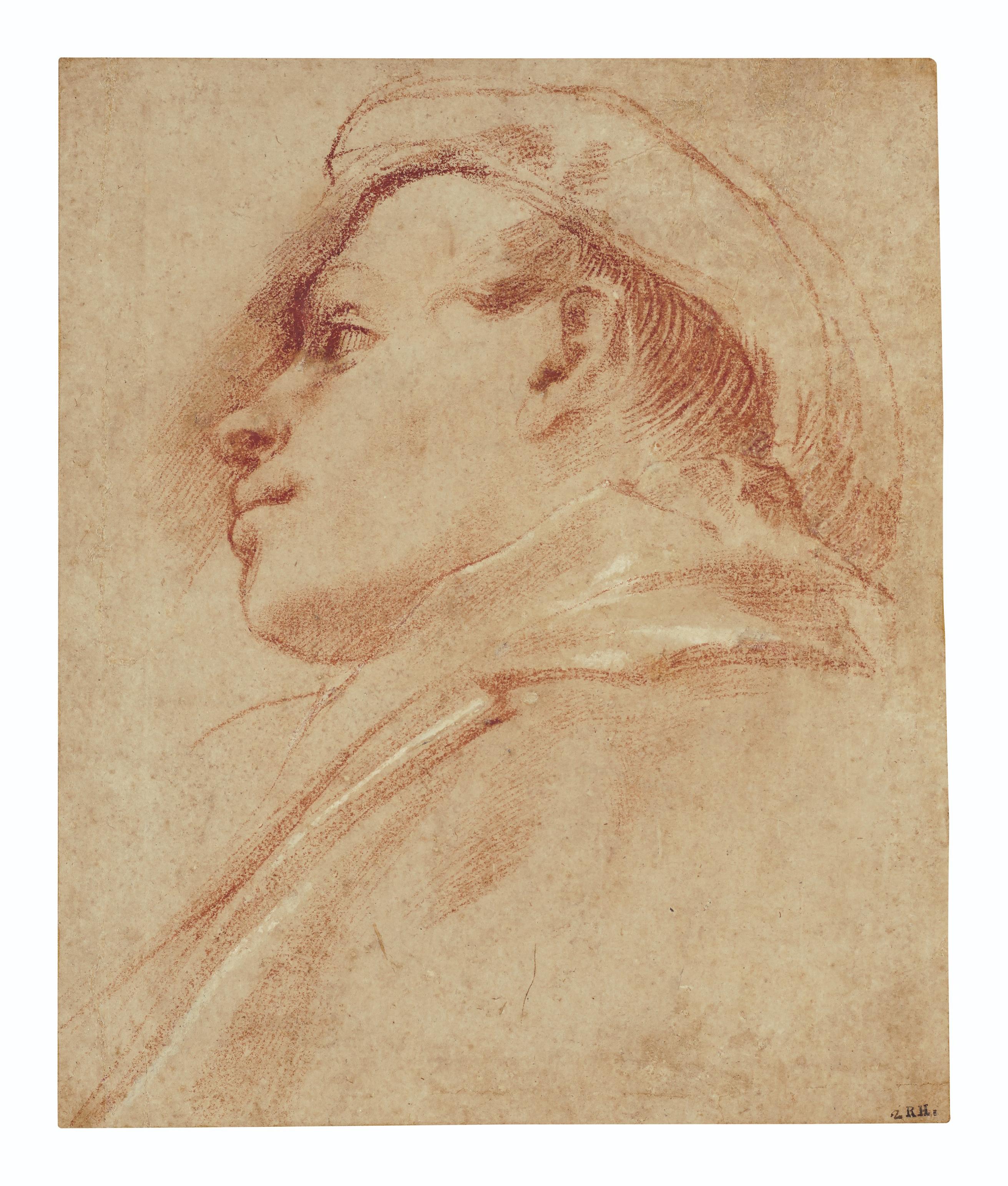 Annibale Carracci - Head of a young man wearing a hat, in profile to the left