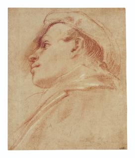 Annibale Carracci - Head of a young man wearing a hat, in profile to the left
