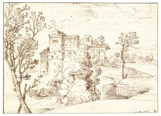 Annibale Carracci - Landscape With A Castle And Ruins Of A Classical Portico