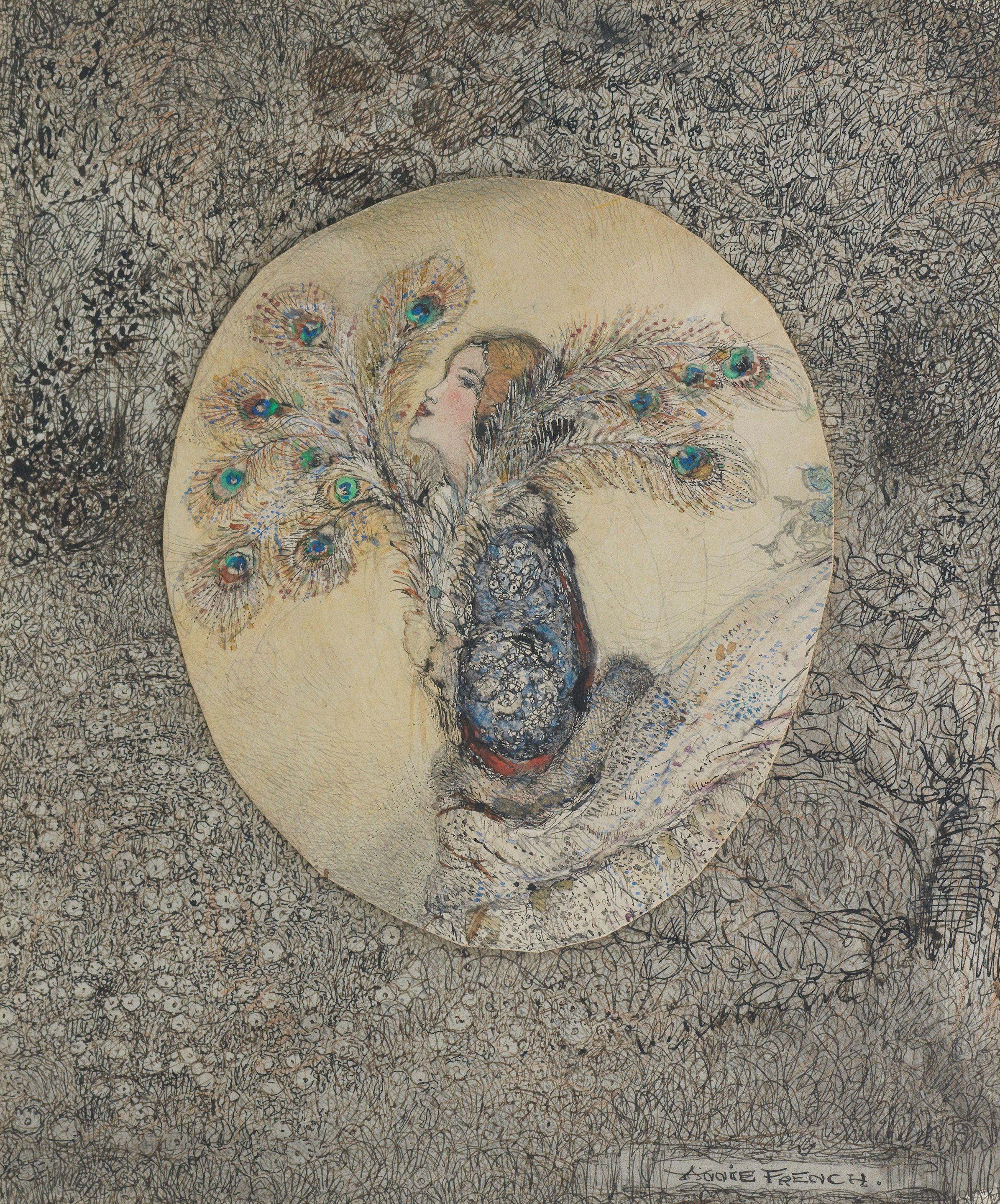 Annie French - Lady with peacock feathers