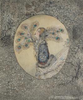 Annie French - Lady with peacock feathers