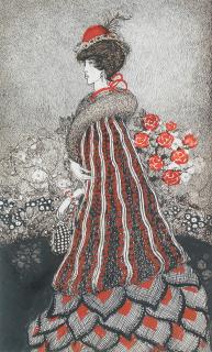 Annie French - Woman with red flowers