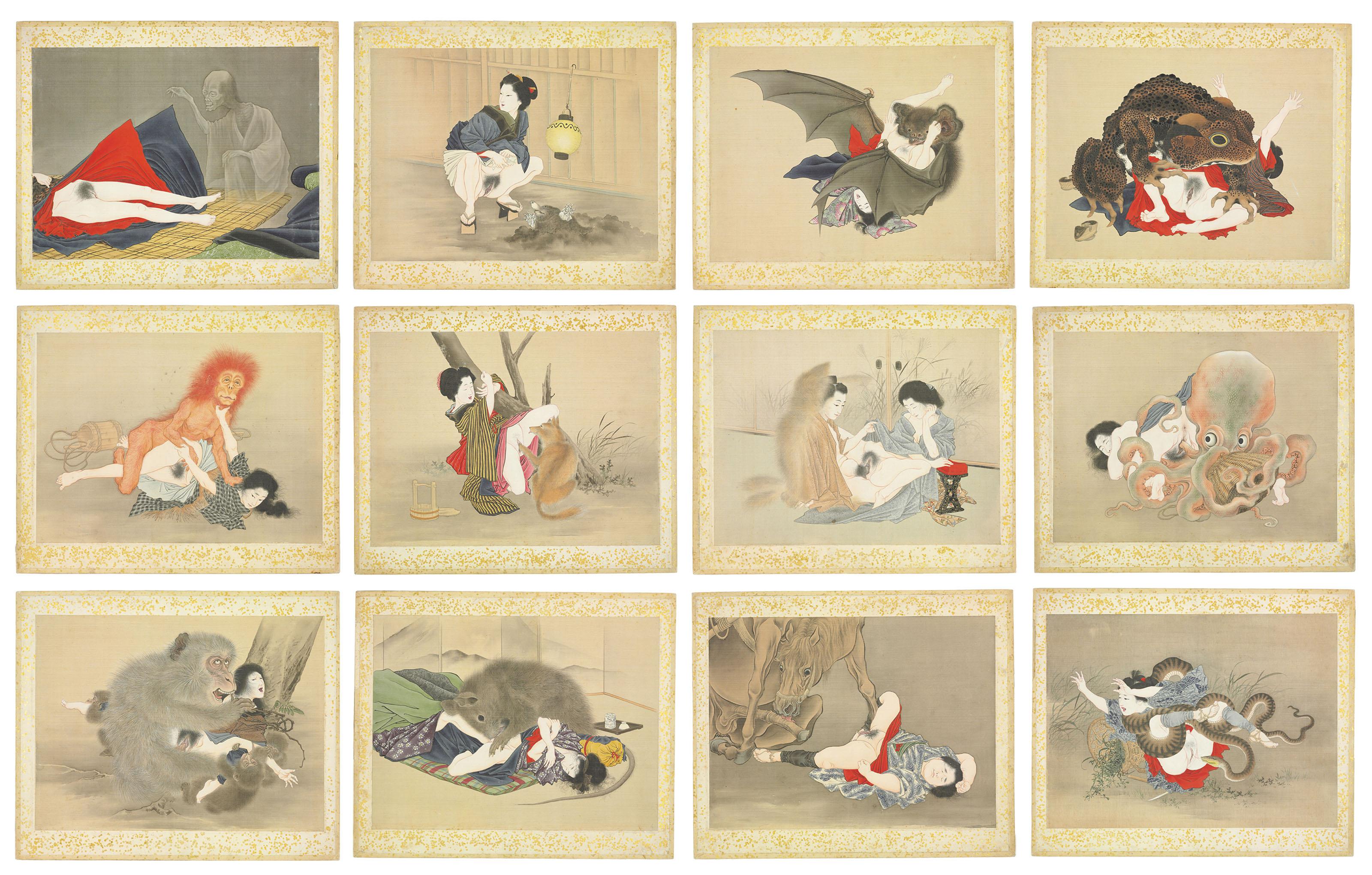 Anonymous, Style Of Kobayashi Eitaku - A painted shunga album