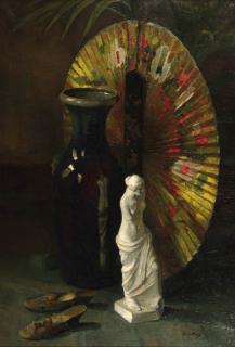 Ans Van Den Berg - A Still Life With A Japanese Fan And A Plaster Figure