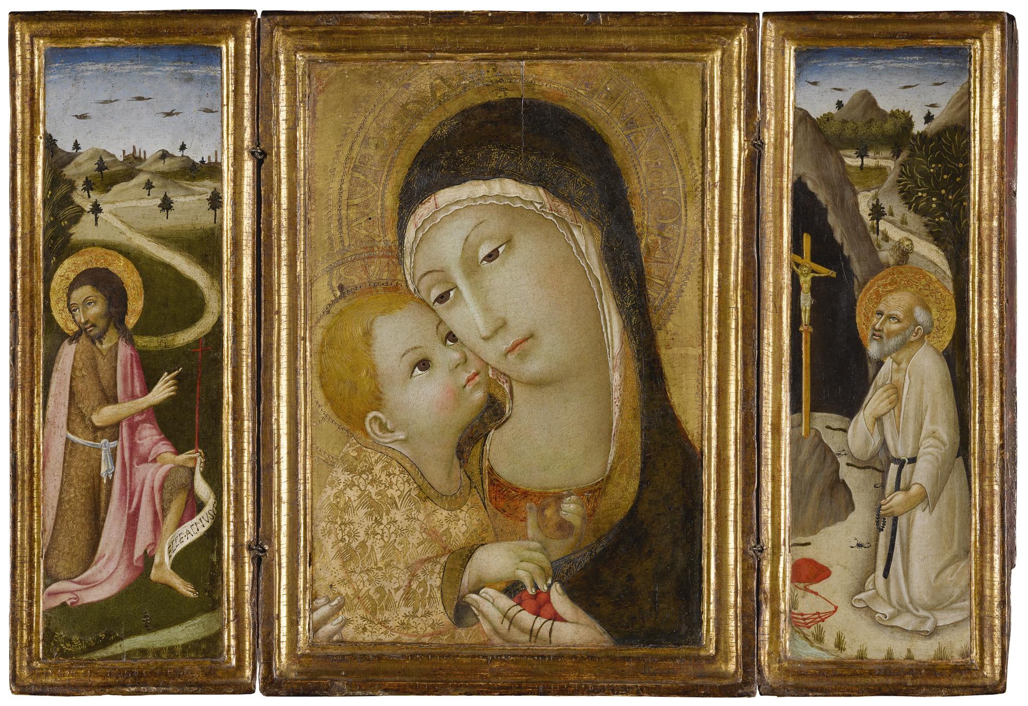 Ansano Di Pietro Di Mencio - Madonna And Child; Saint John The Baptist; Saint Jerome:  A Portable Triptych