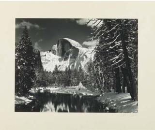 Ansel Adams - Half Dome Merced River, Winter; Yosemite Falls; El Capitan - Morning