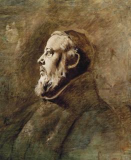 Anselm Feuerbach - Bust portrait of a monk in profile