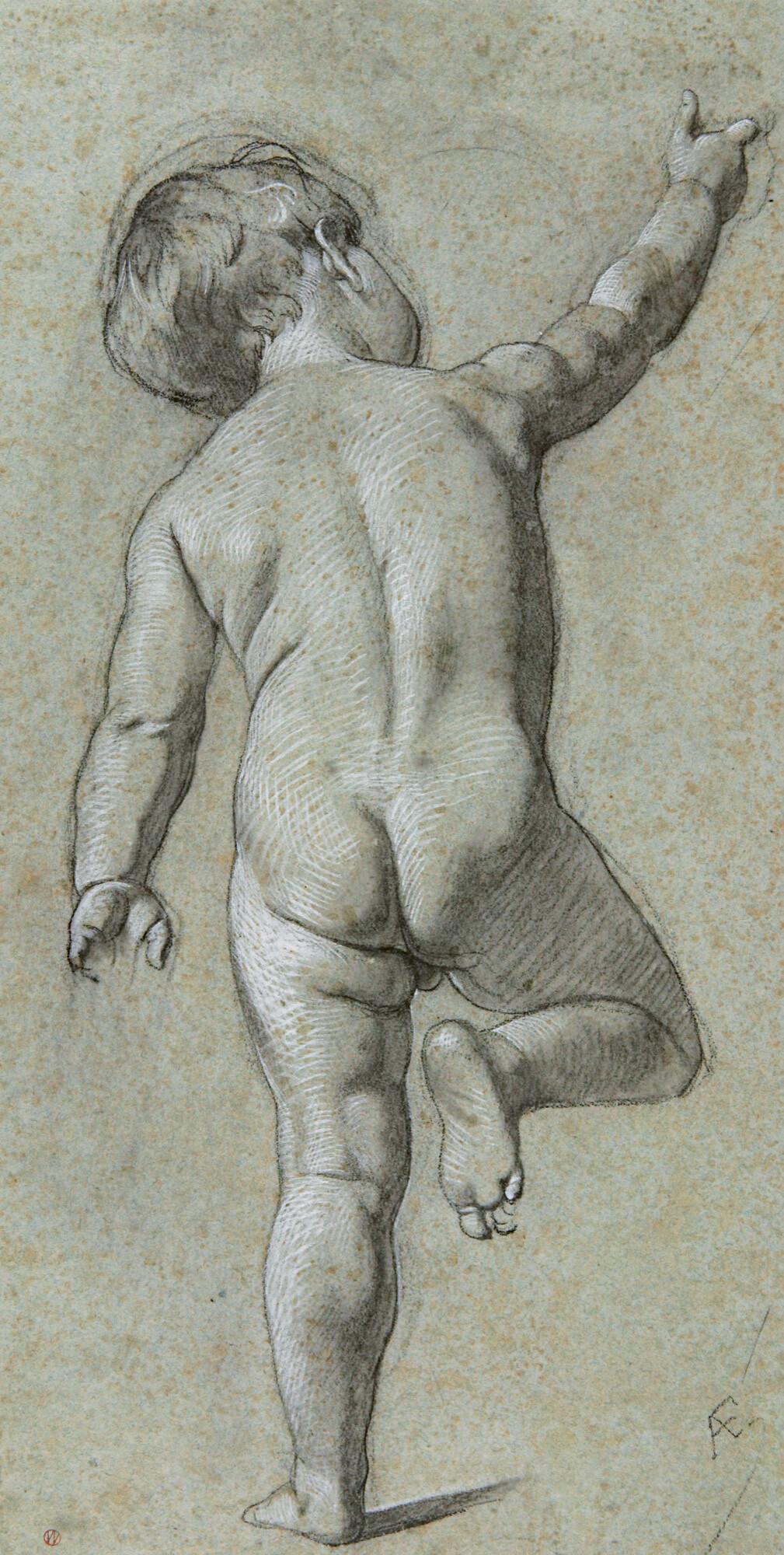 Anselm Feuerbach - Stehendes Kind in Rückenansicht mit ausgestrecktem rechten Arm.