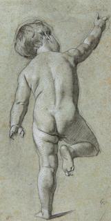 Anselm Feuerbach - Stehendes Kind in Rückenansicht mit ausgestrecktem rechten Arm.
