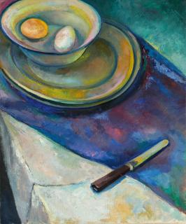 Anta Rupflin - Küchenstillleben mit Messer und zwei Eiern