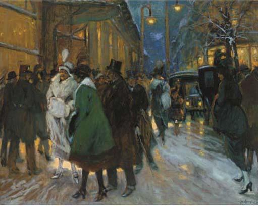 Antal Berkes - A Paris street at night