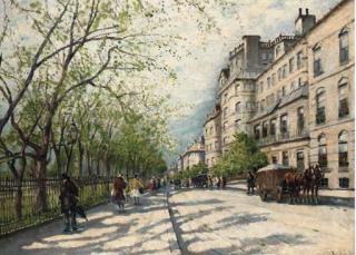 Antal Berkes - Carriages and figures on a Parisian street