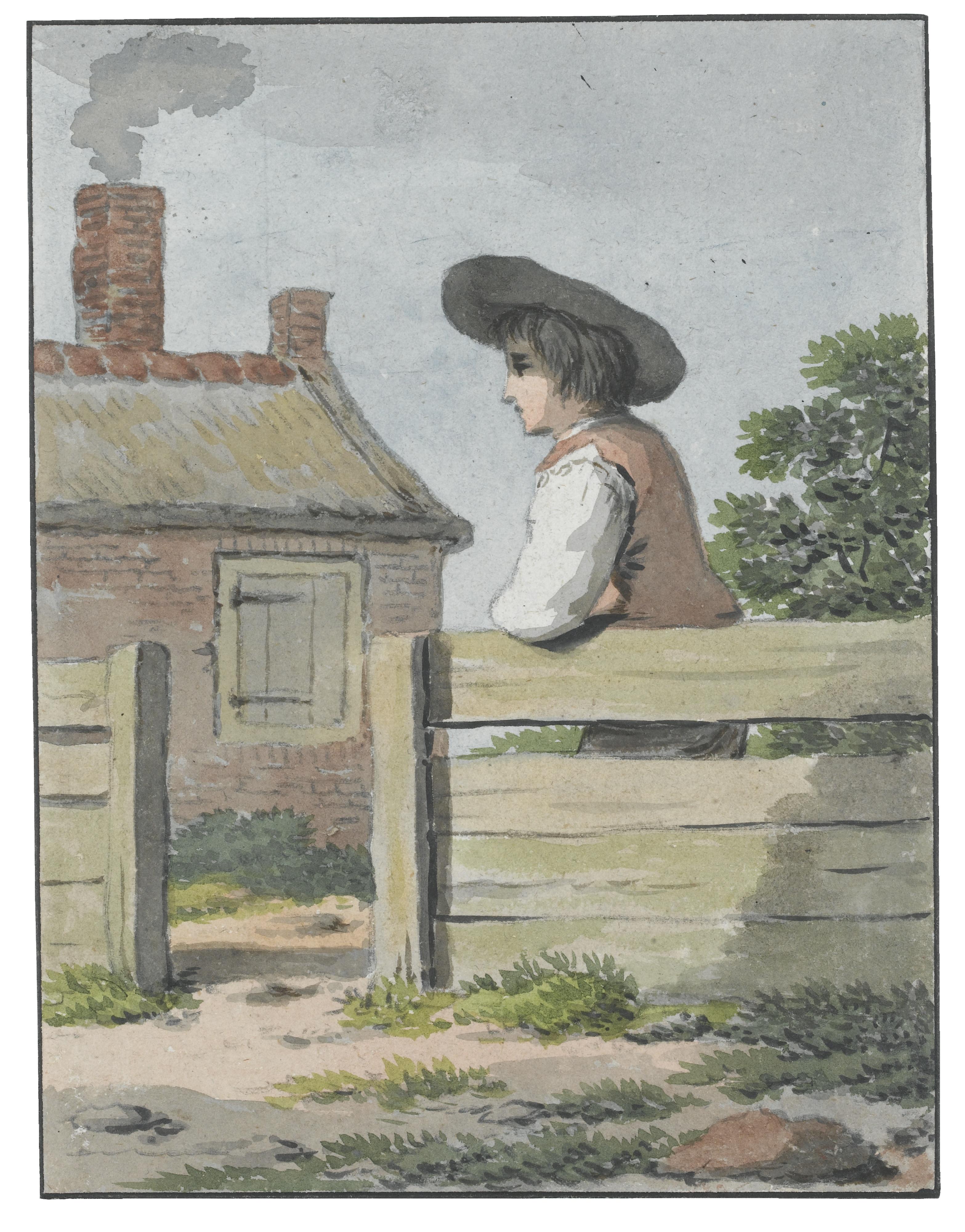 Anthonie Andriessen - A Boy Leaning On A Fence