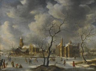 Anthonie Beerstraten - Winter Landscape With Skaters On A Frozen Lake