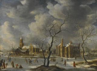 Anthonie Beerstraten - Winter Landscape With Skaters On A Frozen Lake