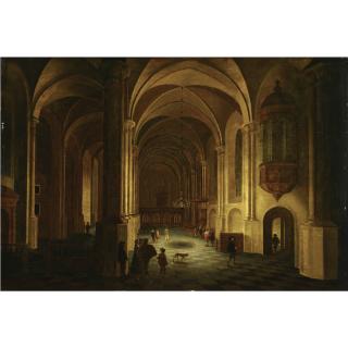 Anthonie De Lorme - The Interior Of A Church At Night, With Elegant Figures