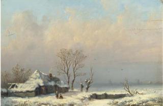Anthonie Jacobus van Wijngaerdt - A farmhouse in the snow