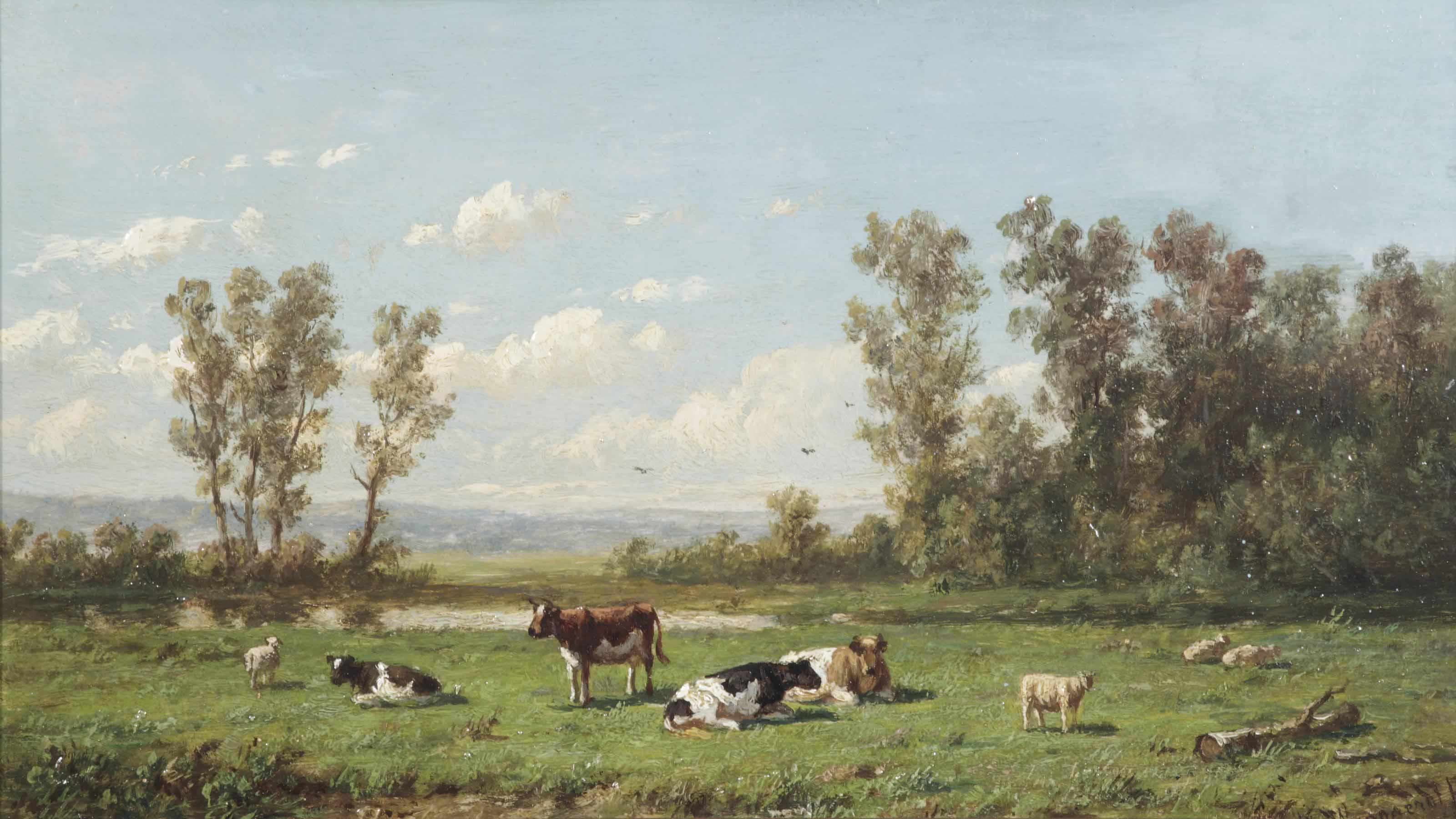 Anthonie Jacobus van Wijngaerdt - Cattle grazing in a sunlit pasture
