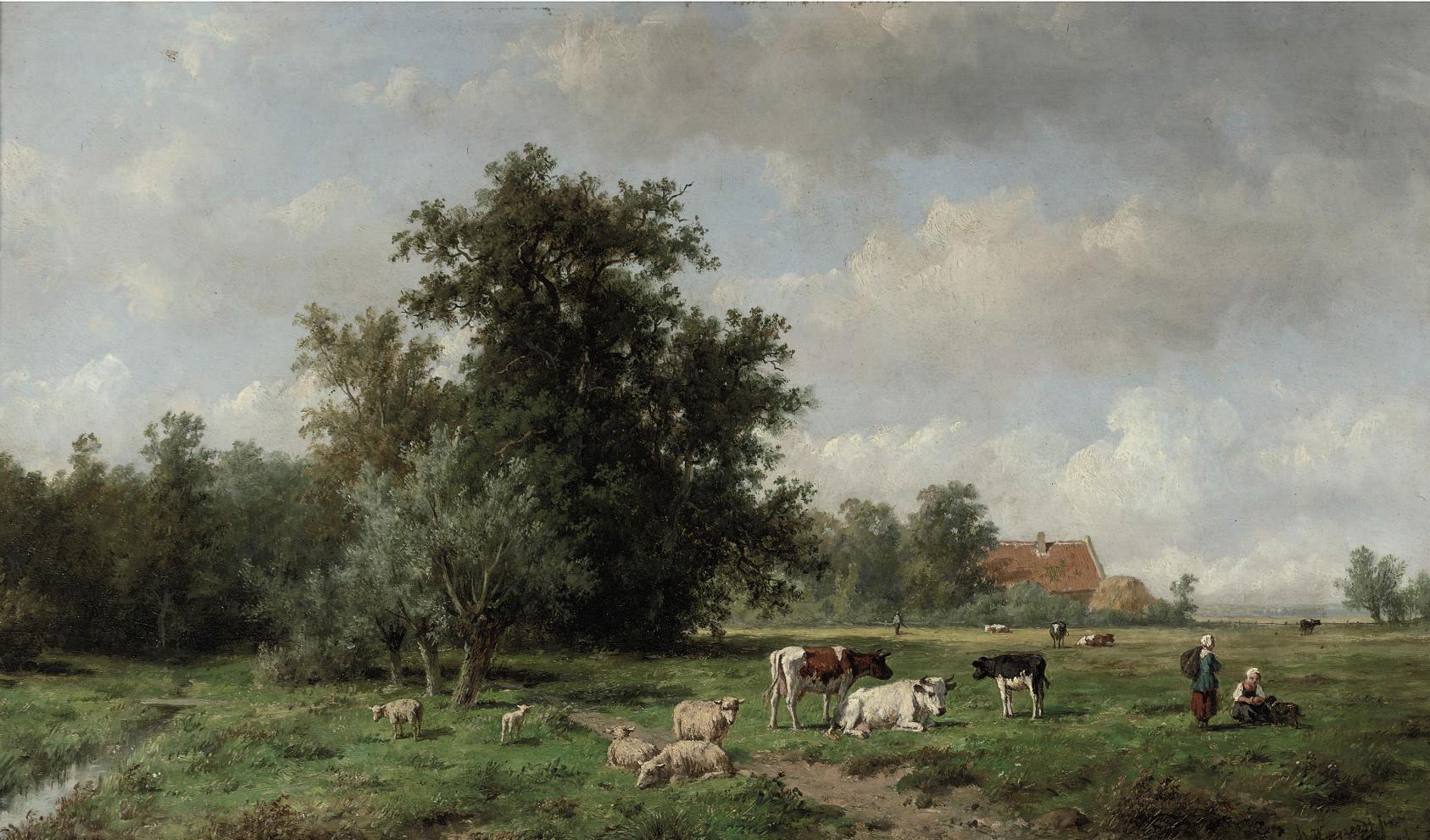 Anthonie Jacobus van Wijngaerdt - Cattle in a summer landscape