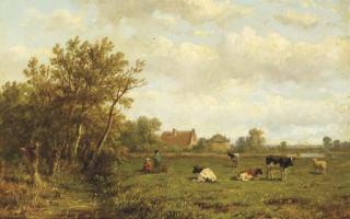 Anthonie Jacobus Van Wijngaerdt - Cows In A Meadow