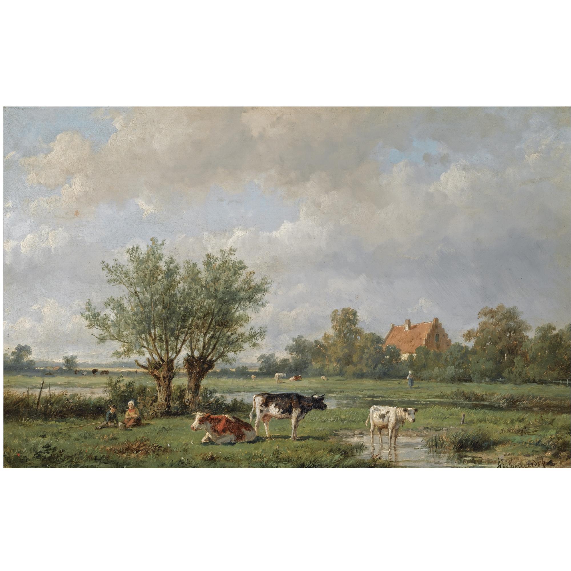 Anthonie Jacobus van Wijngaerdt - Dutch Cattle In A Summer Landscape