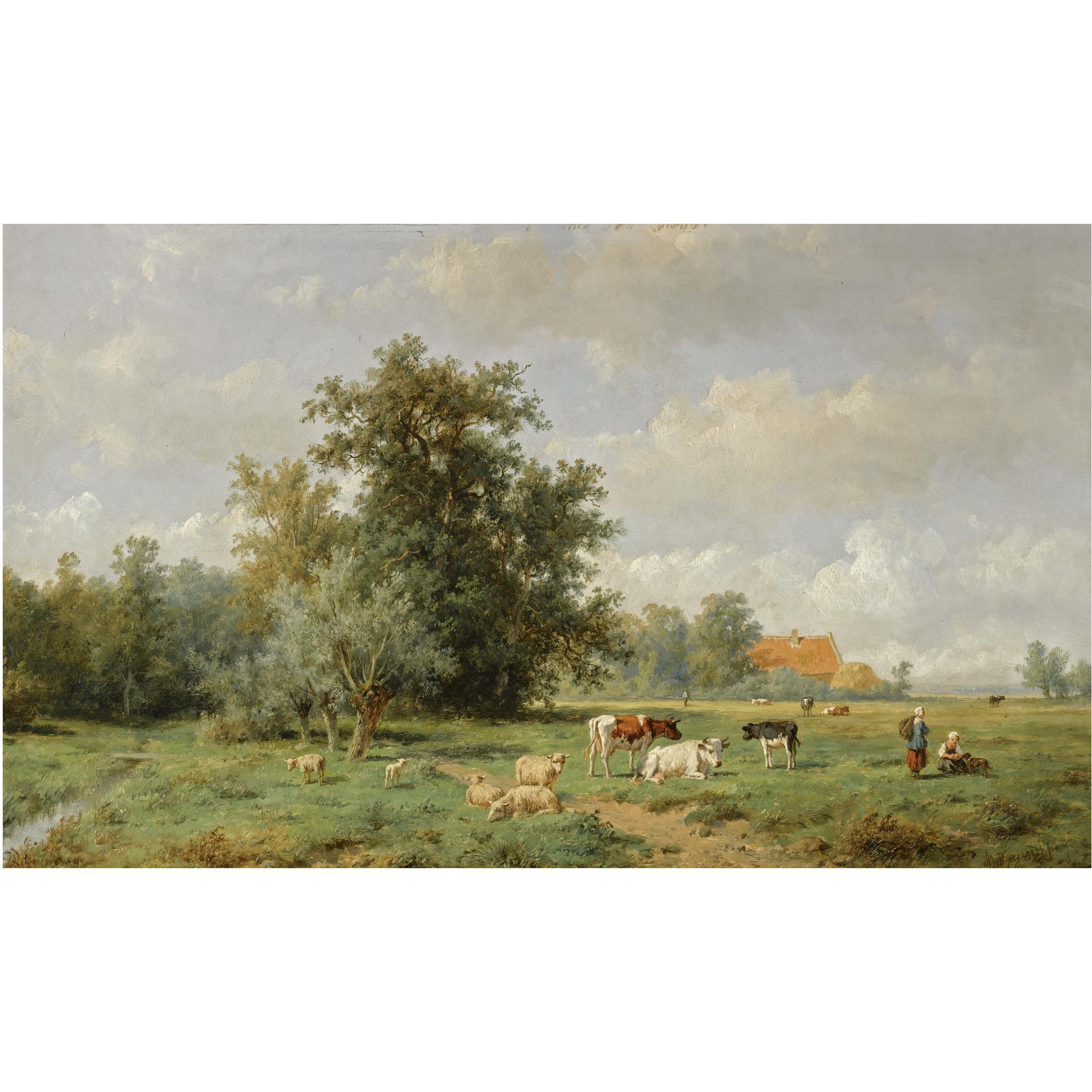 Anthonie Jacobus van Wijngaerdt - Dutch Cattle In A Summer Landscape