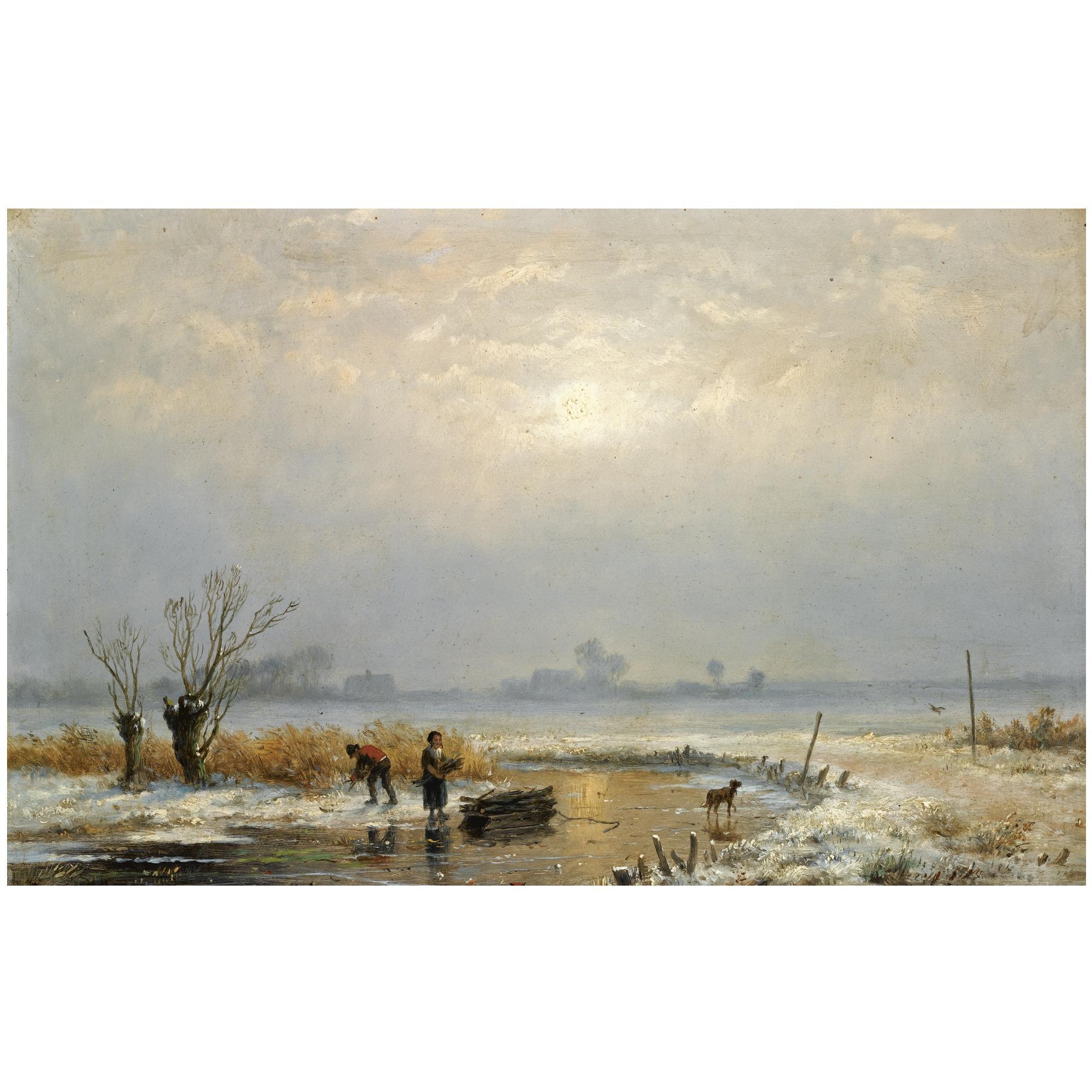 Anthonie Jacobus van Wijngaerdt - Dutch Wood Gatherers On The Ice