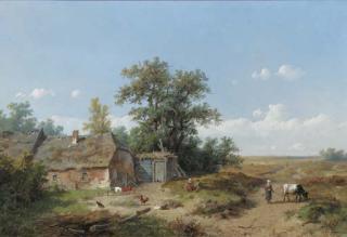 Anthonie Jacobus Van Wijngaerdt - Figures by a farmhouse on the heath