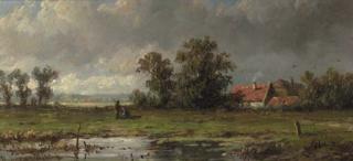 Anthonie Jacobus Van Wijngaerdt - Figures resting in a polder landscape