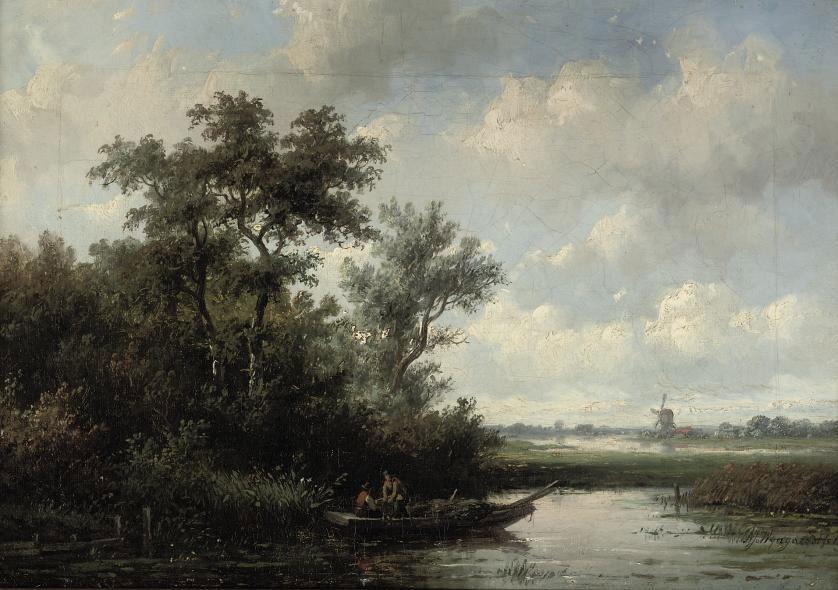 Anthonie Jacobus van Wijngaerdt - Fishing in a polder landscape
