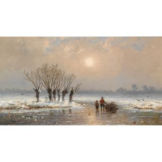 Anthonie Jacobus van Wijngaerdt - Wood Gatherers On The Ice