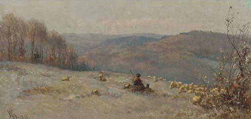 Anthonie Jacobus Van Wyngaerdt - A Shepherd And His Flock On A Hill Side