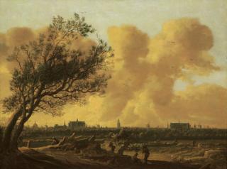 Anthonie Jansz. van der Croos - A panaromic view of Leiden with figures under a tree in the foreground