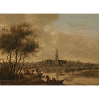 Anthonie Jansz. van der Croos - A Panoramic View Of Rhenen Seen From The South Bank Of The Nederijn, With The Church Of St Cunera