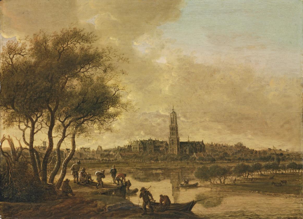 Anthonie Jansz. van der Croos - A panoramic view of the Rhine at Rhenen, from the south bank of the Nederijn, with the Church of Saint Cunera