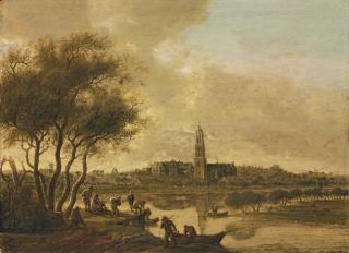 Anthonie Jansz. van der Croos - A panoramic view of the Rhine at Rhenen, from the south bank of the Nederijn, with the Church of Saint Cunera