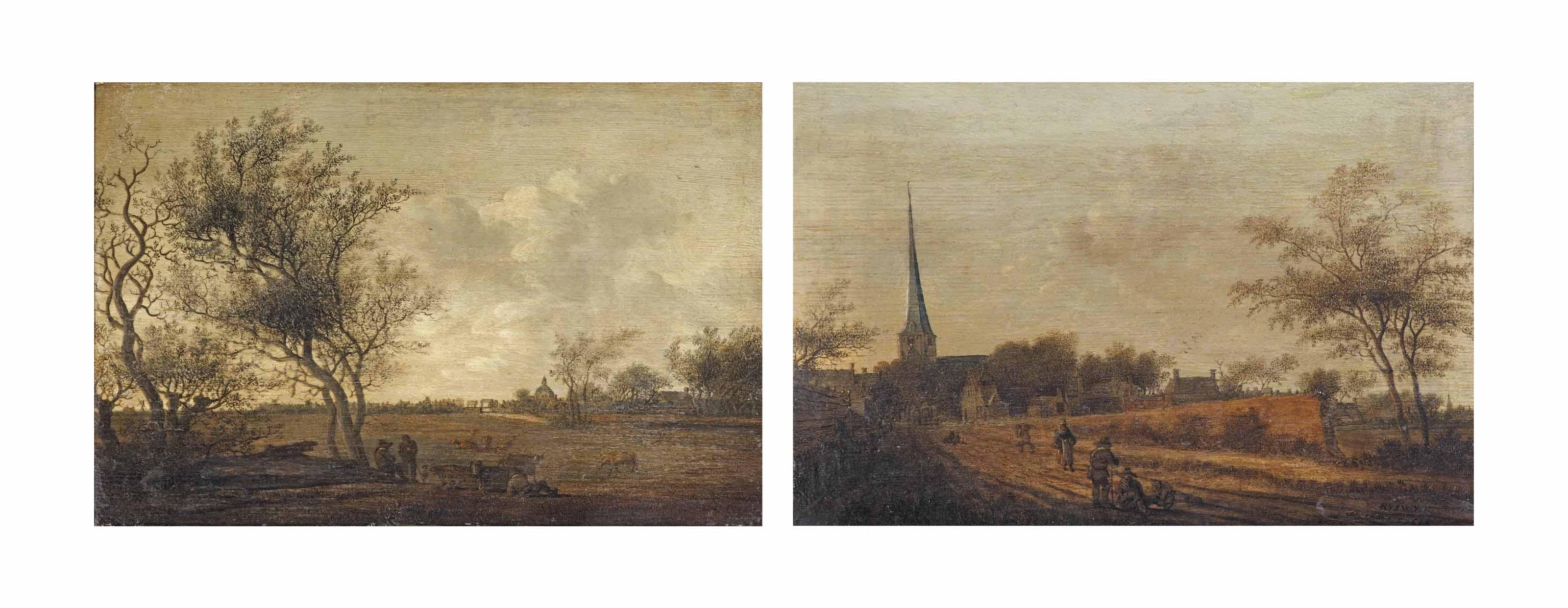 Anthonie Jansz. Van Der Croos - A View Of Leidschendam With Drovers And Their Cattle; And A View Of Rijswijk With The Oude Kerk