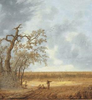 Anthonie Jansz. Van Der Croos - An extensive landscape with peasants conversing by a dead tree