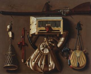 Anthonie Leemans - A tromp l\'oeil with hunting and bird catching gear