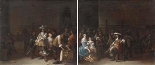 Anthonie Palamedesz. - A guardroom interior with a cavalier conversing with a drummer; and A guardroom interior with a cavalier conversing with a mother and child
