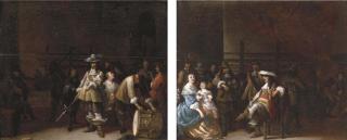 Anthonie Palamedesz. - A guardroom interior with a cavalier conversing with a drummer; and A guardroom interior with a cavalier conversing with a mother and child