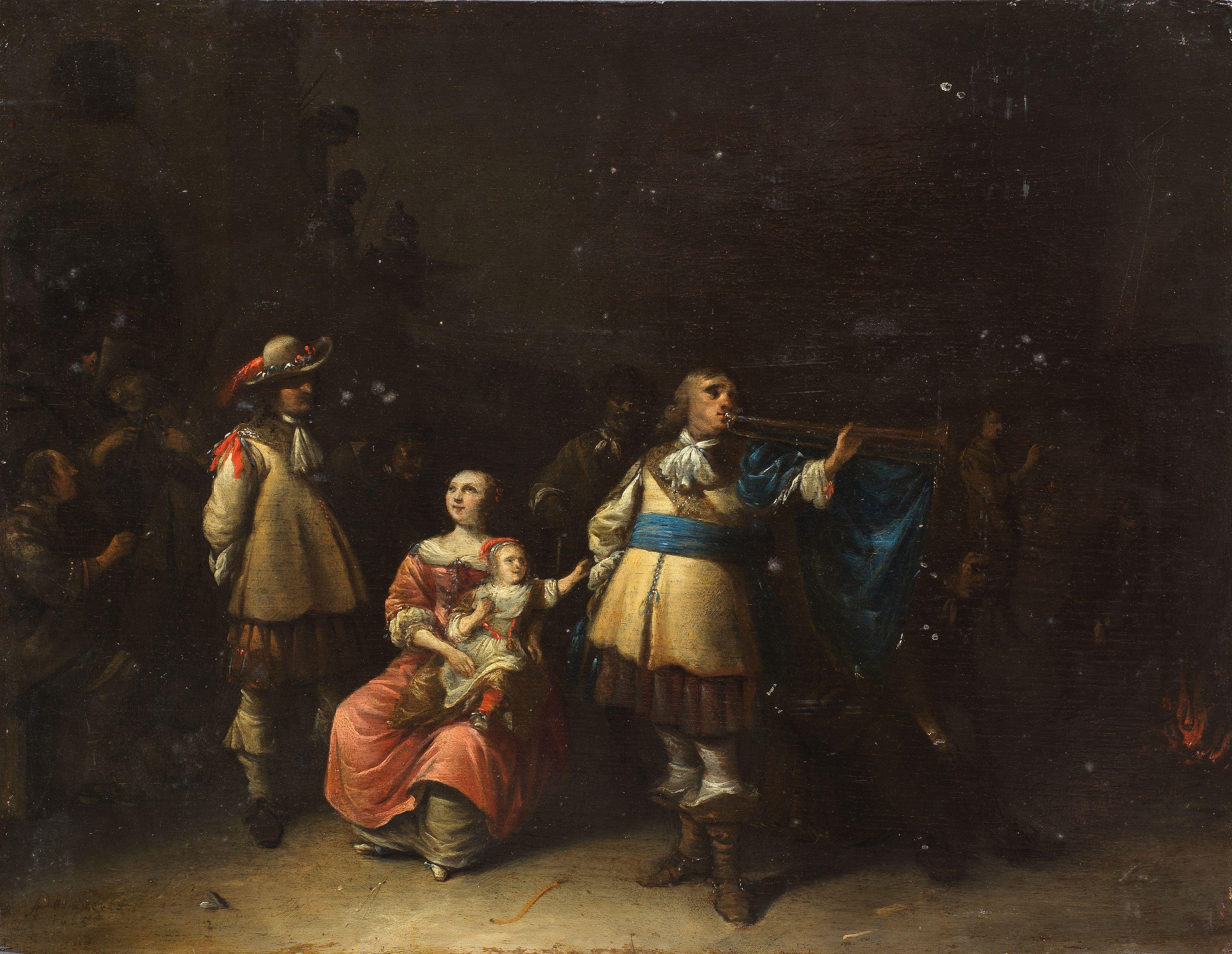 Anthonie Palamedesz. - An interior with a trumpeter unframed