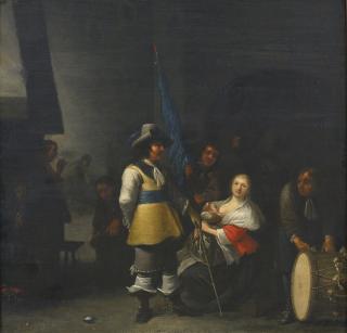 Anthonie Palamedesz. - Interior Of A Guardroom With Soldiers, An Officer And A Young Woman