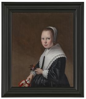 Anthonie Palamedesz - Portrait of a girl, half-length, holding a pair of embroidered gloves and a nosegay