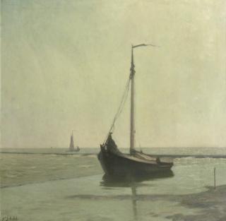 Anthonie Pieter Schotel - A boat in the Zuiderzee near Enkhuizen