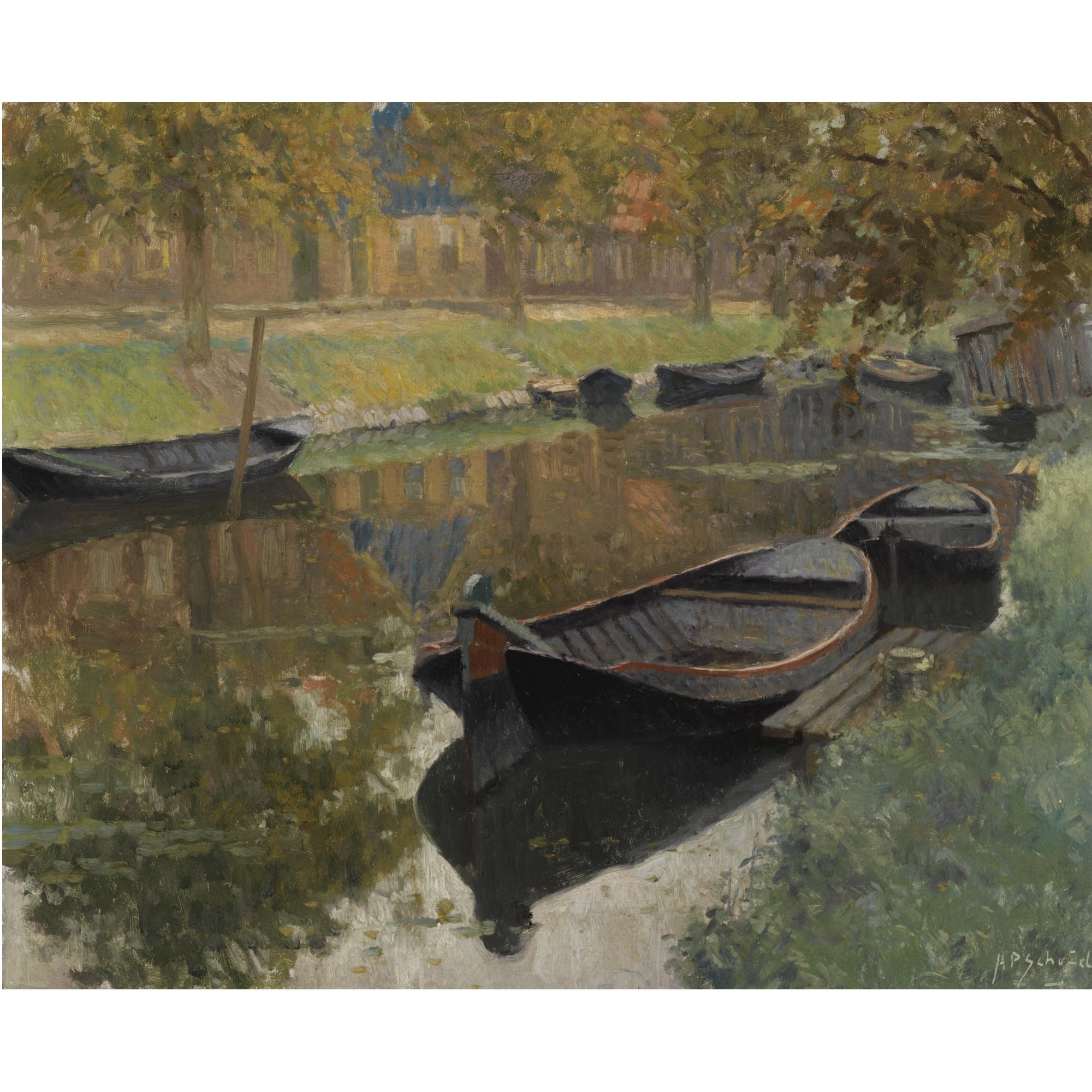 Anthonie Pieter Schotel - Dutch a Boat In A Canal, Enkhuizen