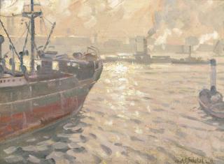 Anthonie Pieter Schotel - Ochtendnevel op de Maas