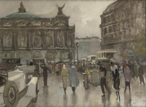 Anthonie Pieter Schotel - Rush hour on the Place de L\'Opéra, Paris