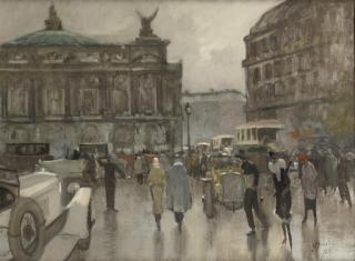 Anthonie Pieter Schotel - Rush hour on the Place de L\'Opéra, Paris