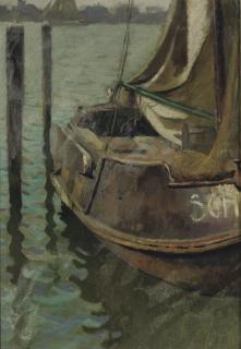 Anthonie Pieter Schotel - Sailing boat in the harbour of Scheveningen